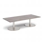 Monza rectangular coffee table with flat round brushed steel bases 1800mm x 800mm - grey oak MCR1800-BS-GO