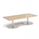 Monza rectangular coffee table with flat round brushed steel bases 1800mm x 800mm - kendal oak MCR1800-BS-KO
