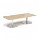 Monza rectangular coffee table with flat round brushed steel bases 1800mm x 800mm - kendal oak