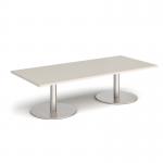 Monza rectangular coffee table with flat round brushed steel bases 1800mm x 800mm - Light Grey MCR1800-BS-LG