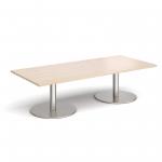 Monza rectangular coffee table with flat round brushed steel bases 1800mm x 800mm - maple MCR1800-BS-M