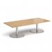 Monza rectangular coffee table with flat round brushed steel bases 1800mm x 800mm - oak MCR1800-BS-O