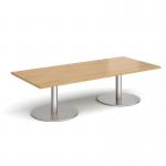 Monza rectangular coffee table with flat round brushed steel bases 1800mm x 800mm - oak MCR1800-BS-O