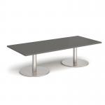 Monza rectangular coffee table with flat round brushed steel bases 1800mm x 800mm - Onyx Grey MCR1800-BS-OG