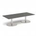 Monza rectangular coffee table with flat round brushed steel bases 1800mm x 800mm - Onyx Grey MCR1800-BS-OG