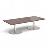 Monza rectangular coffee table with flat round brushed steel bases 1800mm x 800mm - walnut MCR1800-BS-W