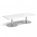 Monza rectangular coffee table with flat round brushed steel bases 1800mm x 800mm - white MCR1800-BS-WH