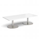 Monza rectangular coffee table with flat round brushed steel bases 1800mm x 800mm - white MCR1800-BS-WH