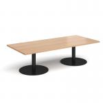 Monza rectangular coffee table with flat round black bases 1800mm x 800mm - beech MCR1800-K-B