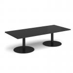 Monza rectangular coffee table with flat round black bases 1800mm x 800mm - Black MCR1800-K-BK