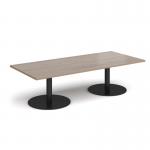 Monza rectangular coffee table with flat round black bases 1800mm x 800mm - barcelona walnut MCR1800-K-BW