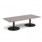 Monza rectangular coffee table with flat round black bases 1800mm x 800mm - grey oak MCR1800-K-GO
