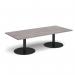 Monza rectangular coffee table with flat round black bases 1800mm x 800mm - grey oak