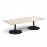 Monza rectangular coffee table with flat round black bases 1800mm x 800mm - maple MCR1800-K-M