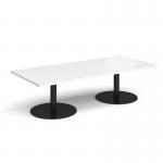 Monza rectangular coffee table with flat round black bases 1800mm x 800mm - white MCR1800-K-WH