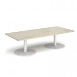Monza rectangular coffee table with flat round white bases 1800mm x 800mm - made to order MCR1800-WH