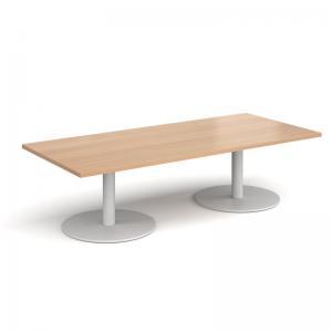 Monza rectangular coffee table with flat round white bases 1800mm x