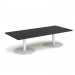 Monza rectangular coffee table with flat round white bases 1800mm x 800mm - Black MCR1800-WH-BK