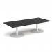 Monza rectangular coffee table with flat round white bases 1800mm x 800mm - Black MCR1800-WH-BK