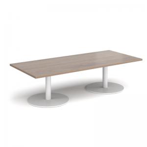 Monza rectangular coffee table with flat round white bases 1800mm x