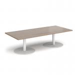 Monza rectangular coffee table with flat round white bases 1800mm x 800mm - barcelona walnut MCR1800-WH-BW