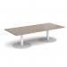 Monza rectangular coffee table with flat round white bases 1800mm x 800mm - barcelona walnut
