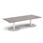 Monza rectangular coffee table with flat round white bases 1800mm x 800mm - grey oak MCR1800-WH-GO