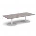 Monza rectangular coffee table with flat round white bases 1800mm x 800mm - grey oak