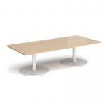 Monza rectangular coffee table with flat round white bases 1800mm x 800mm - kendal oak MCR1800-WH-KO