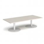 Monza rectangular coffee table with flat round white bases 1800mm x 800mm - Light Grey MCR1800-WH-LG