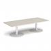 Monza rectangular coffee table with flat round white bases 1800mm x 800mm - Light Grey MCR1800-WH-LG