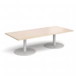 Monza rectangular coffee table with flat round white bases 1800mm x 800mm - maple