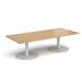 Monza rectangular coffee table with flat round white bases 1800mm x 800mm - oak MCR1800-WH-O