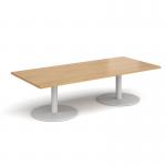 Monza rectangular coffee table with flat round white bases 1800mm x 800mm - oak MCR1800-WH-O