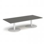 Monza rectangular coffee table with flat round white bases 1800mm x 800mm - Onyx Grey MCR1800-WH-OG