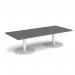 Monza rectangular coffee table with flat round white bases 1800mm x 800mm - Onyx Grey MCR1800-WH-OG