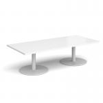 Monza rectangular coffee table with flat round white bases 1800mm x 800mm - white