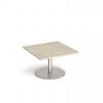 Monza square coffee table with flat round brushed steel base 800mm - made to order MCS800-BS