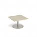 Monza square coffee table with flat round brushed steel base 800mm - made to order MCS800-BS