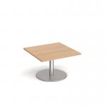 Monza square coffee table with flat round brushed steel base 800mm - made to order MCS800-BS
