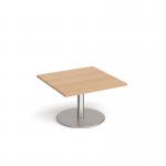 Monza square coffee table with flat round brushed steel base 800mm - beech MCS800-BS-B