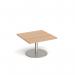 Monza square coffee table with flat round brushed steel base 800mm - beech MCS800-BS-B