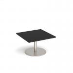 Monza square coffee table with flat round brushed steel base 800mm - Black MCS800-BS-BK