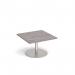 Monza square coffee table with flat round brushed steel base 800mm - grey oak MCS800-BS-GO