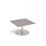 Monza square coffee table with flat round brushed steel base 800mm - grey oak MCS800-BS-GO
