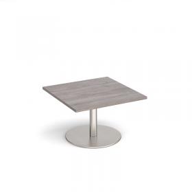 Monza square coffee table with flat round brushed steel base 800mm - grey oak MCS800-BS-GO