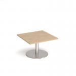 Monza square coffee table with flat round brushed steel base 800mm - kendal oak MCS800-BS-KO
