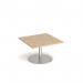 Monza square coffee table with flat round brushed steel base 800mm - kendal oak