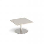 Monza square coffee table with flat round brushed steel base 800mm - Light Grey MCS800-BS-LG
