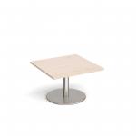 Monza square coffee table with flat round brushed steel base 800mm - maple